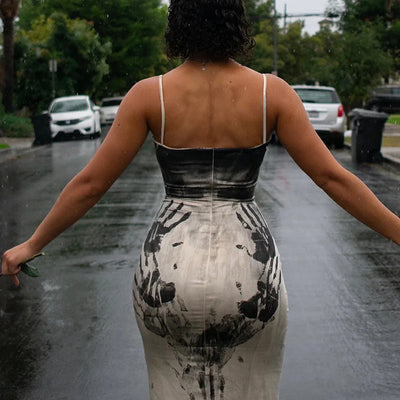 Tight Dress With Printed Straps