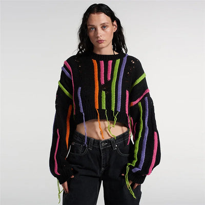 Knitwear Color Blocked Tassels Versatile Casual Sweater