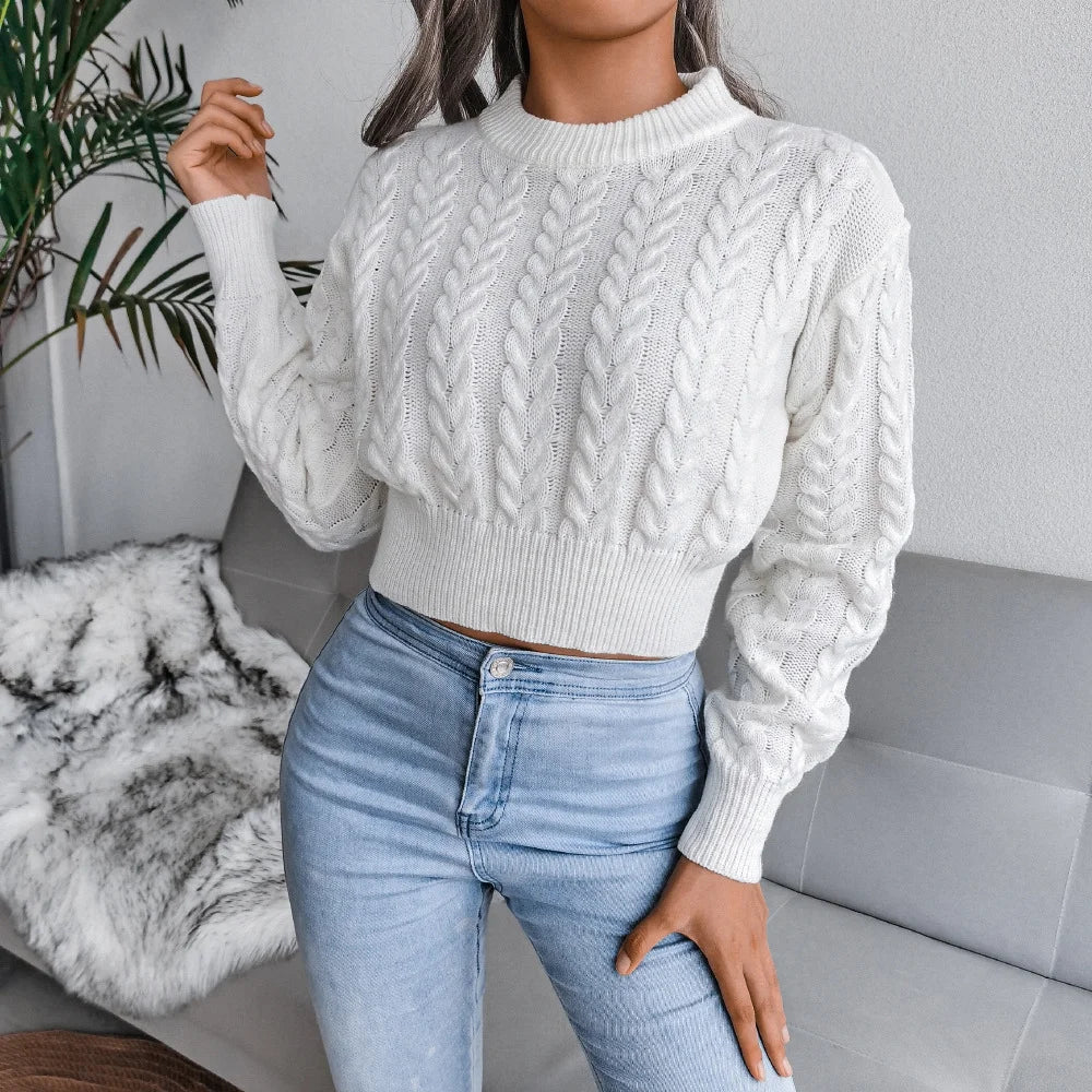 Twist Waist Knitted Crop Top Sweater Women’s Clothing
