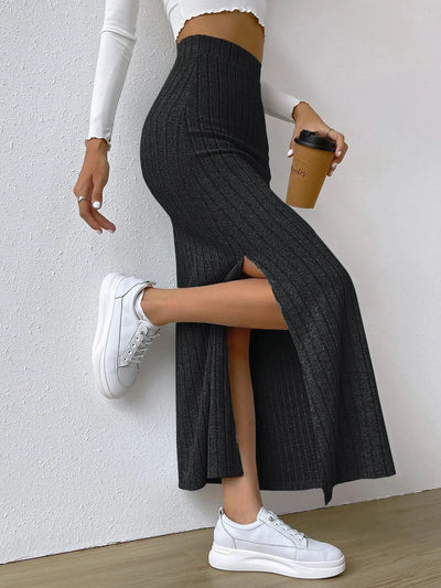 High Waisted Side Slit Slim Knit Skirt Women’s