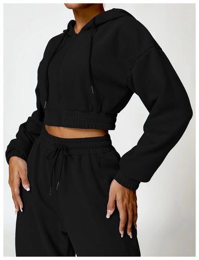 Casual Loose Long Sleeve Zipper Hooded Sweatshirt