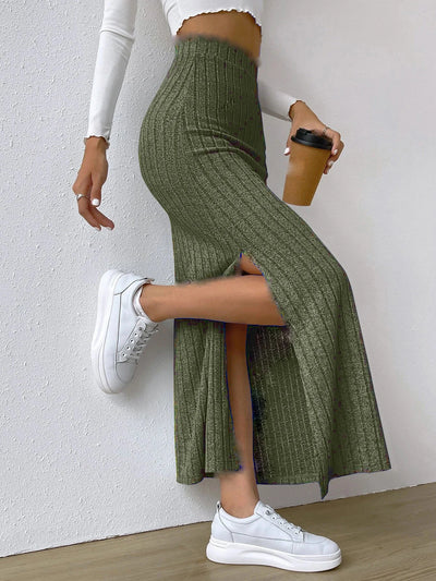 High Waisted Side Slit Slim Knit Skirt Women’s