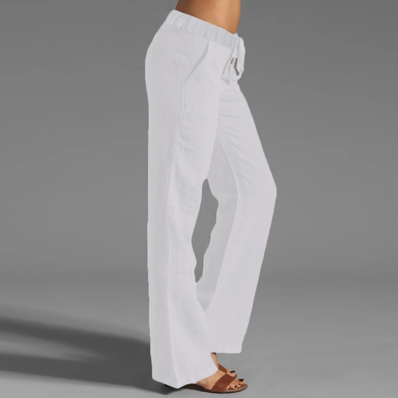 High Waisted Cotton and Linen Pants, Cropped Pants, Wide Leg Women’s Pants, Micro Flared Pants