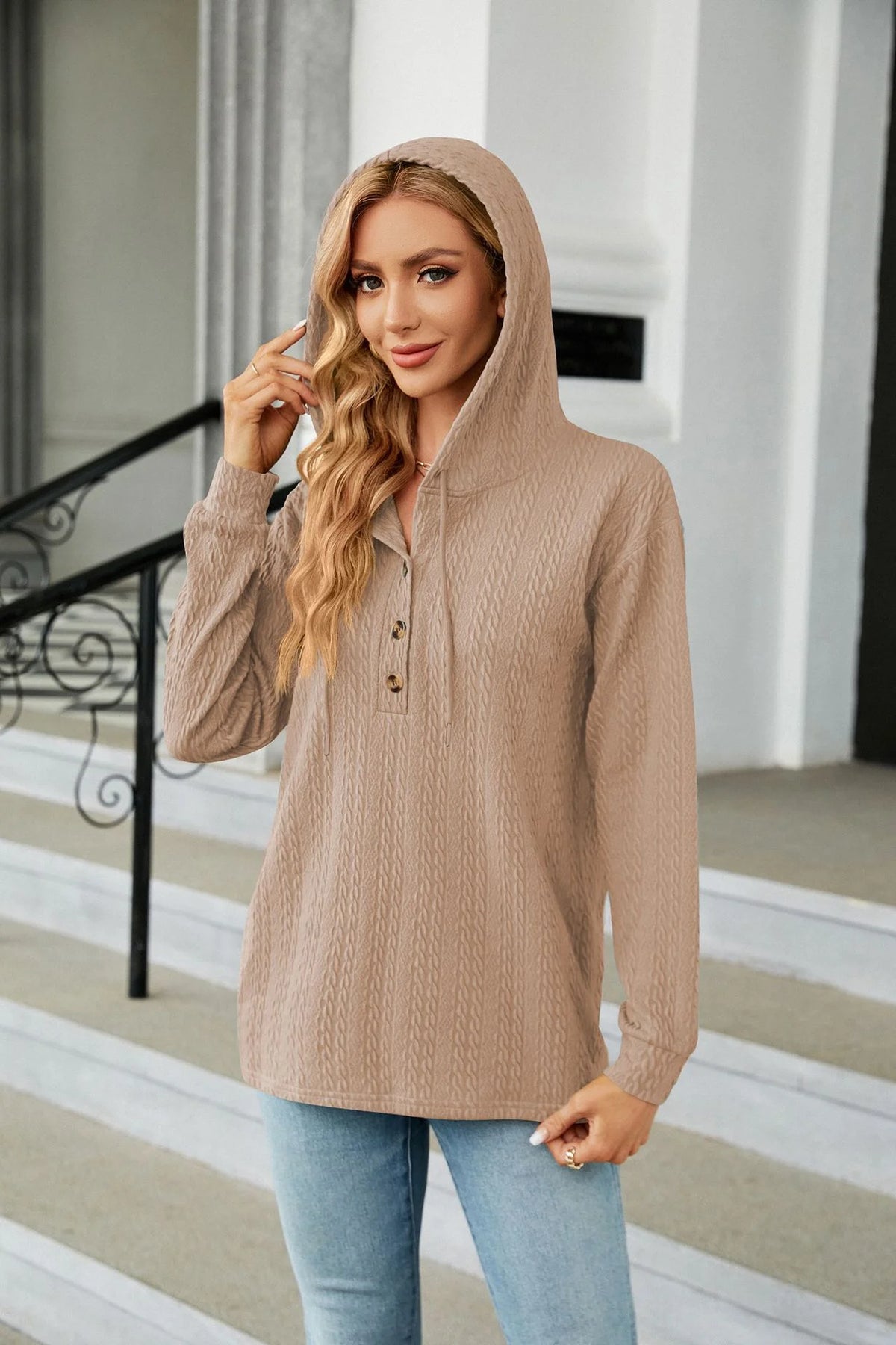 Sweater With Buttons And Hood