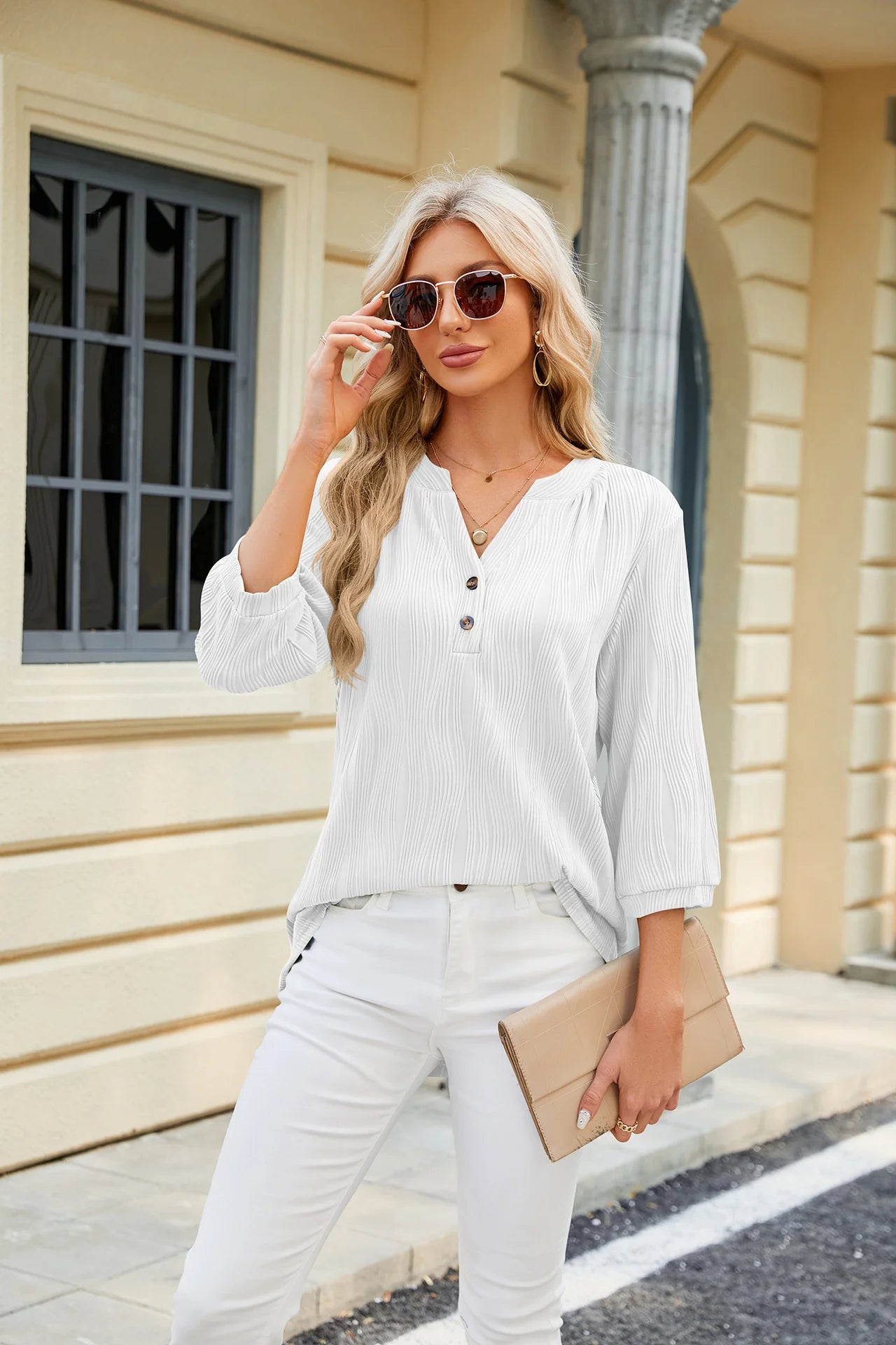 V-Neck Loose Sleeve Blouse