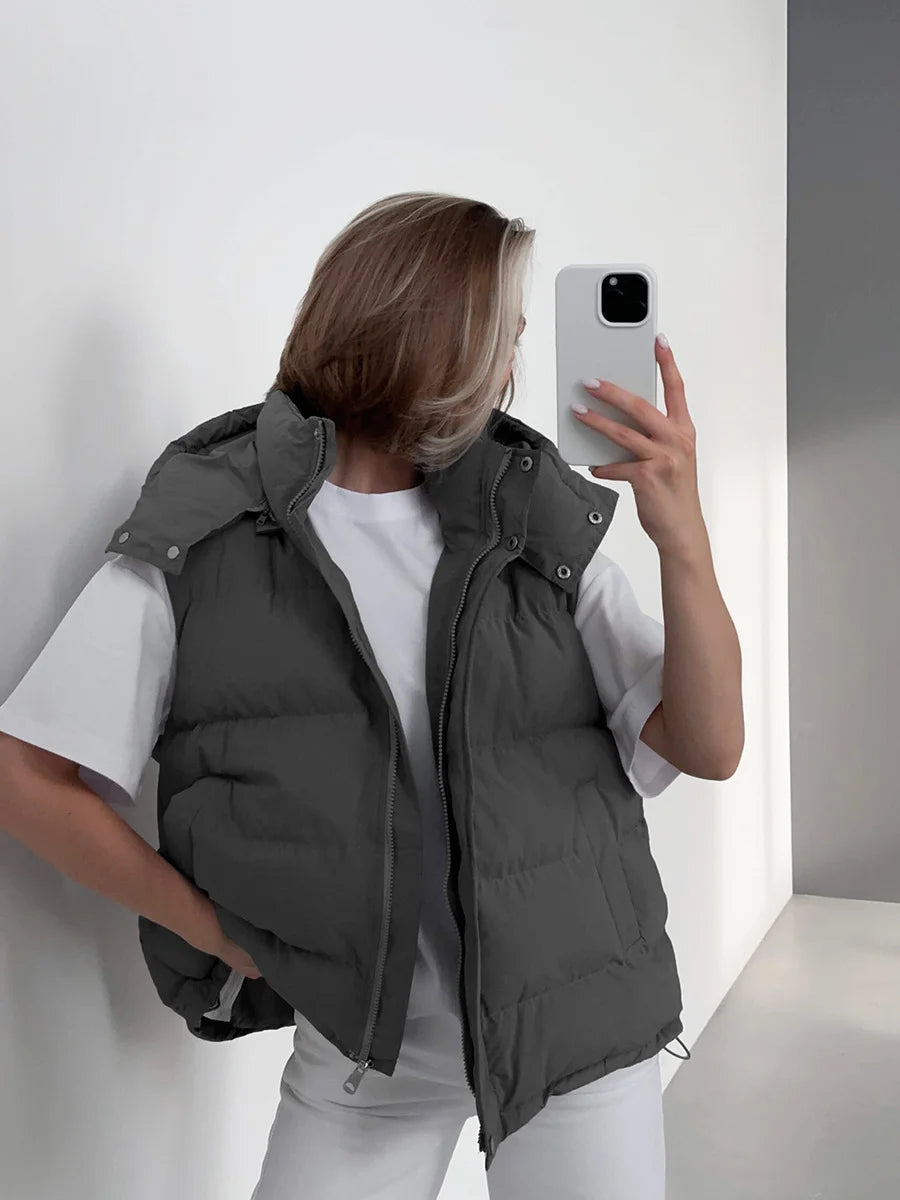 Sleeveless Hooded Down Cotton Jacket