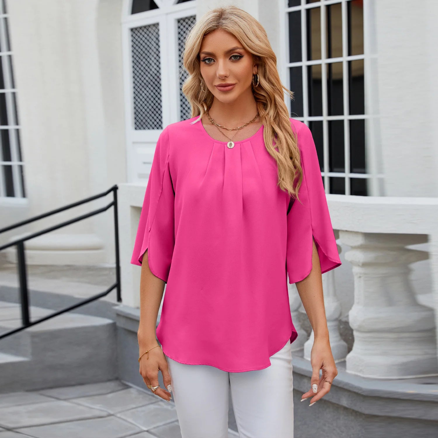 Short Sleeves Loose Chiffon Blouse