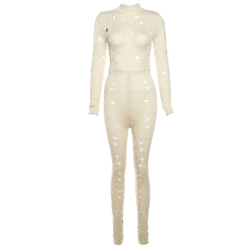 Fashion Casual Knitting Hole Hollowed Out High Waisted Pants Tights