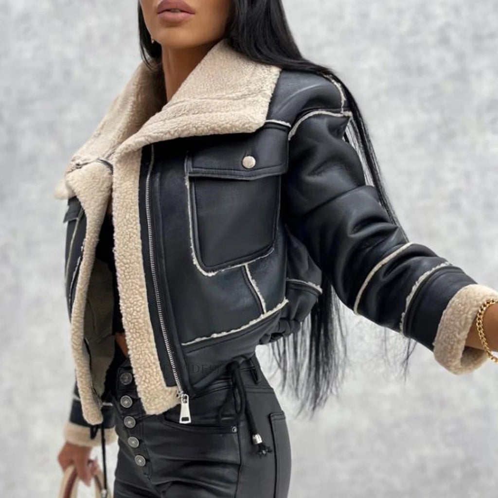 Jacket New Lambswool Cropped Zipper Biker