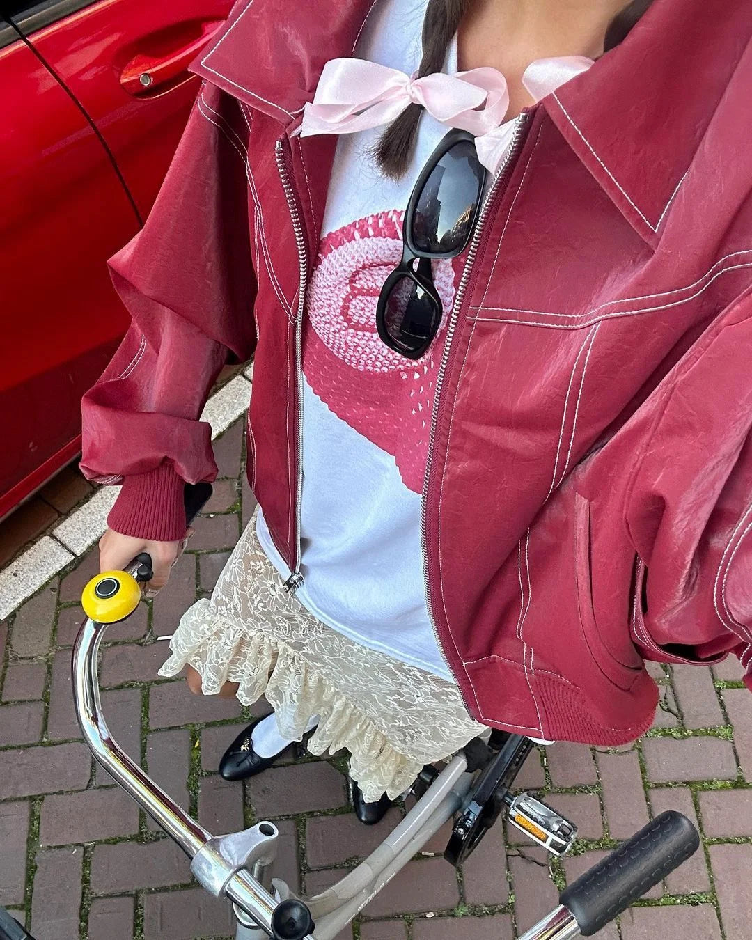 Leather Jacket with Long Sleeves and Zipper