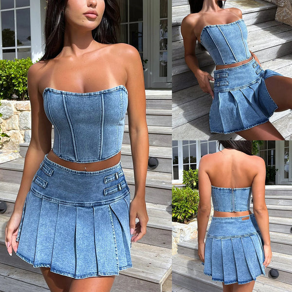 Bandeau Denim Suit Sleeveless Top