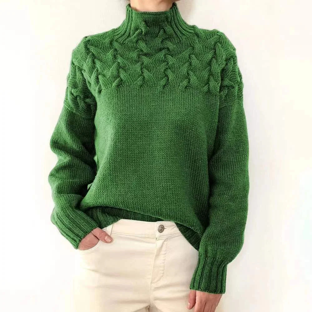 Casual Long Sleeved High Necked Solid Color Sweater