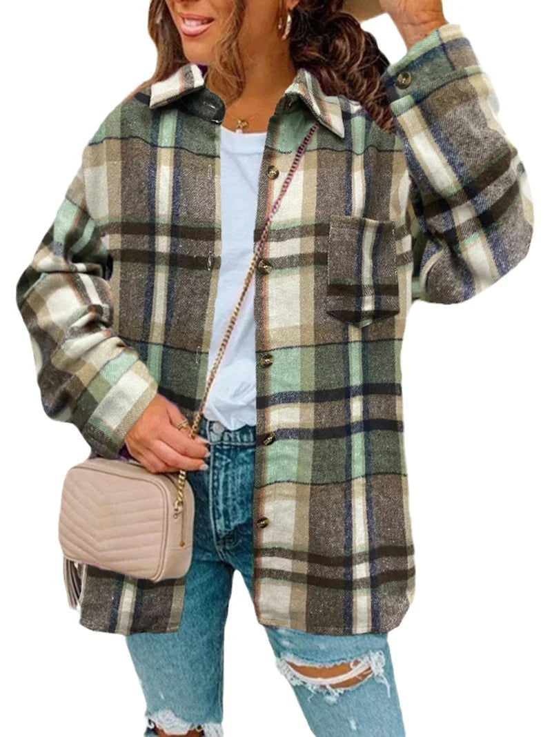 Brushed Plaid Jacket Cardigan