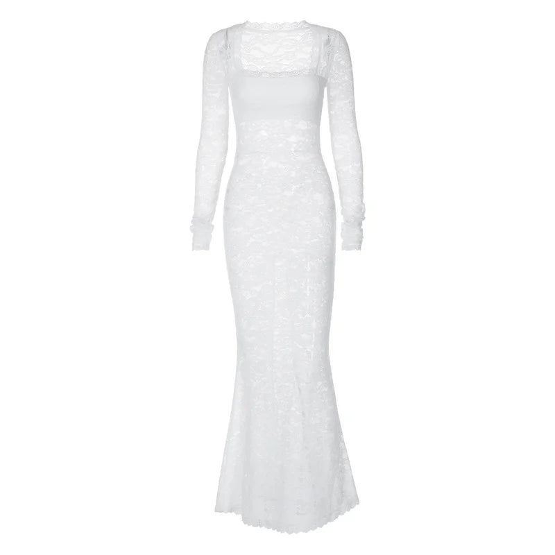 Long Sleeves Wrapped Square Neck Lace Dress