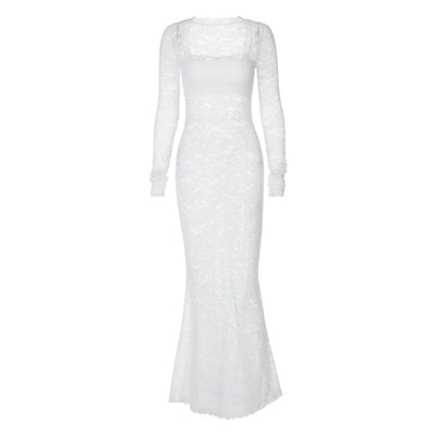 Long Sleeves Wrapped Square Neck Lace Dress