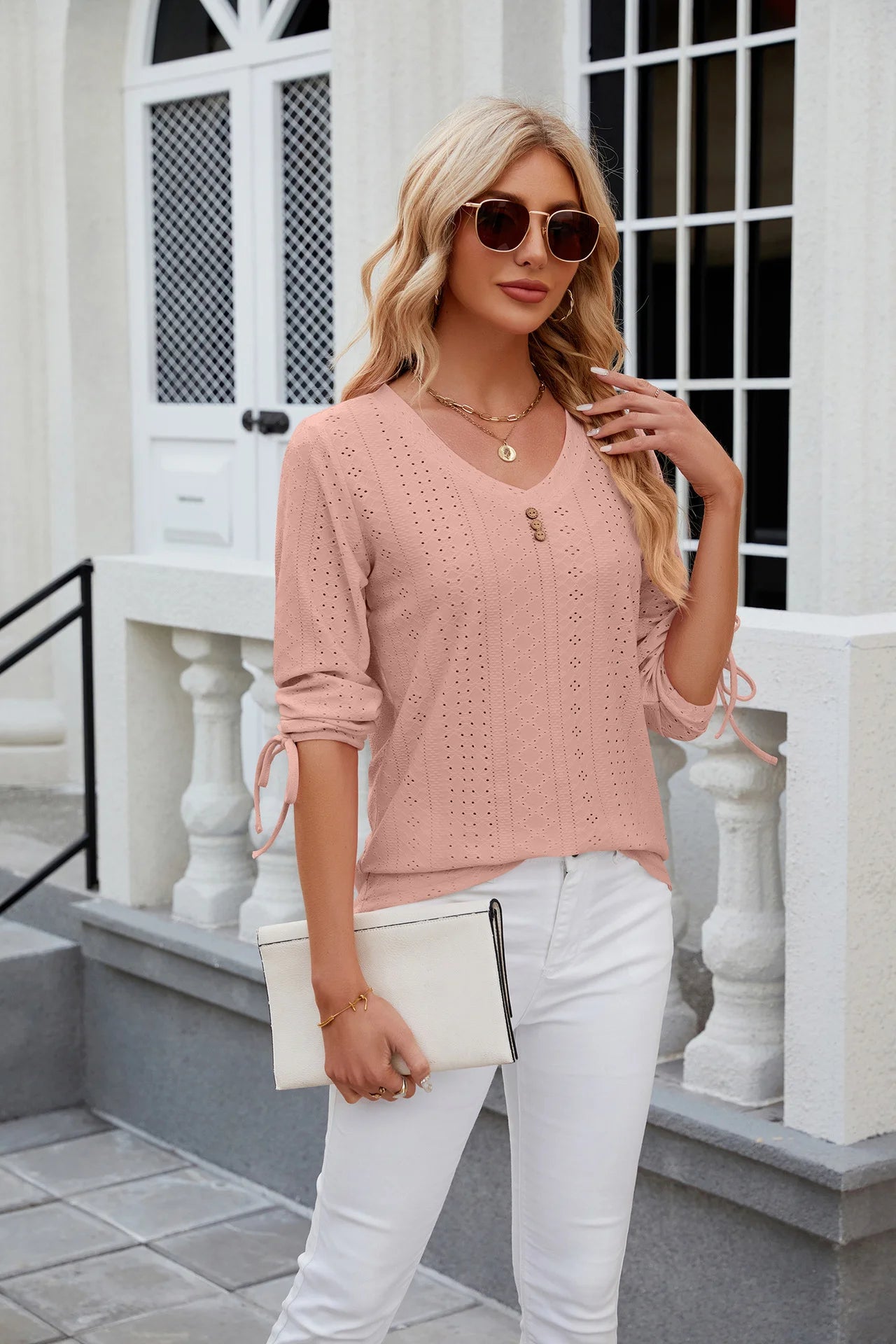 Loose Long Sleeve V Neck Blouse