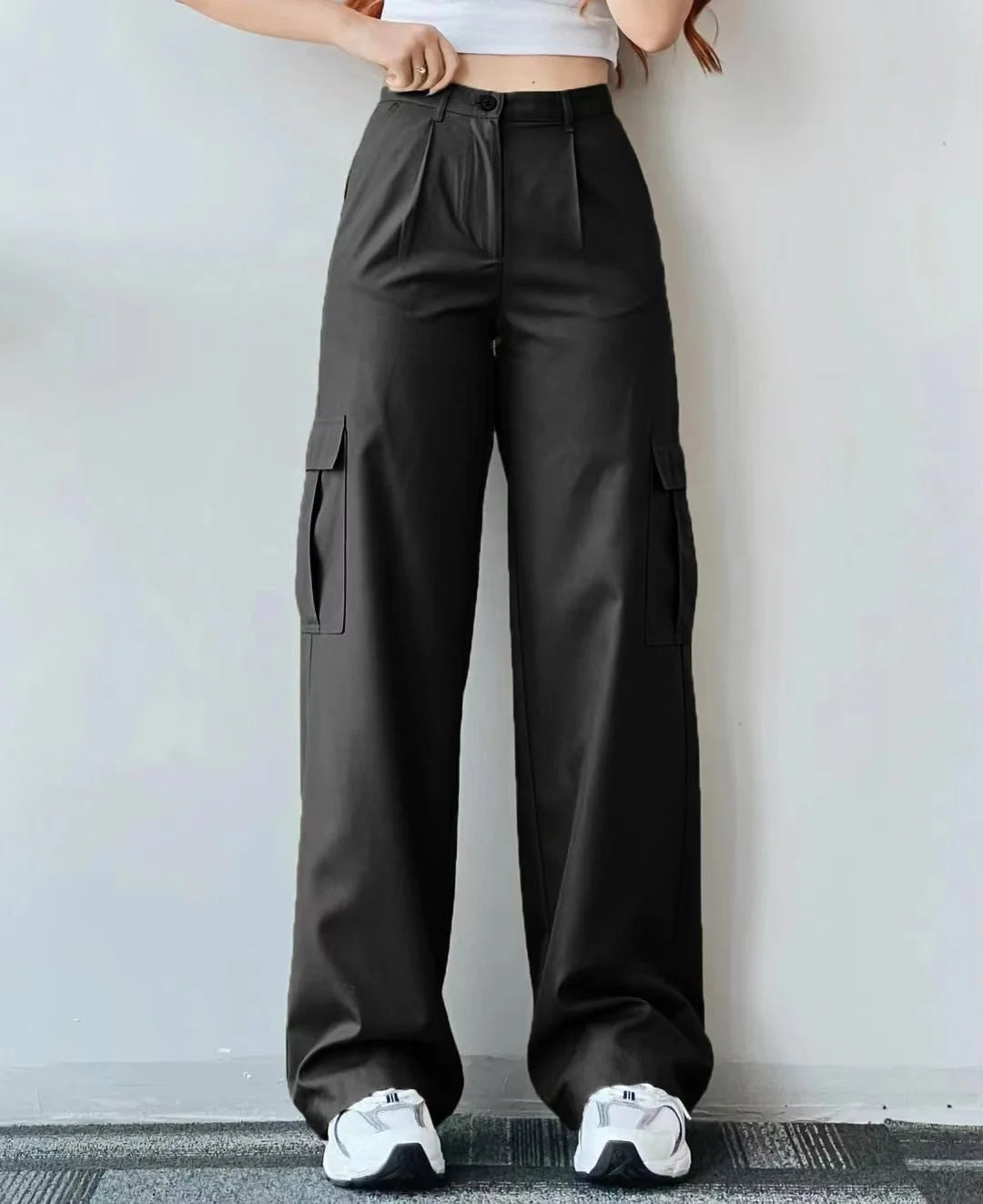 High-waisted Wide Pants With Pocket