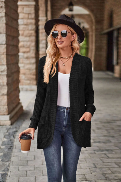 Burst Pure Color Pit Strip Sanding Casual Stitching Long Sleeved Cardigan Coat