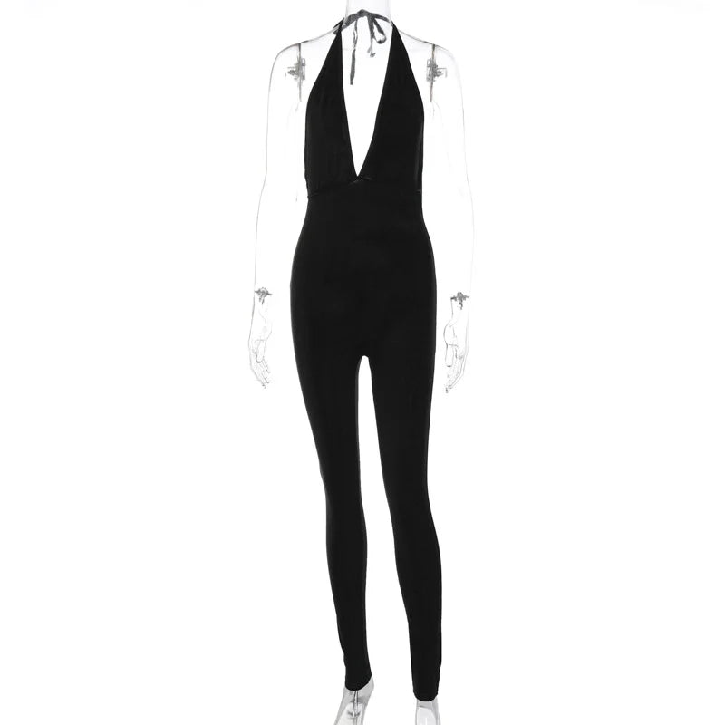 Folded Backless Sports Slim Fit Jumpsuit For Women