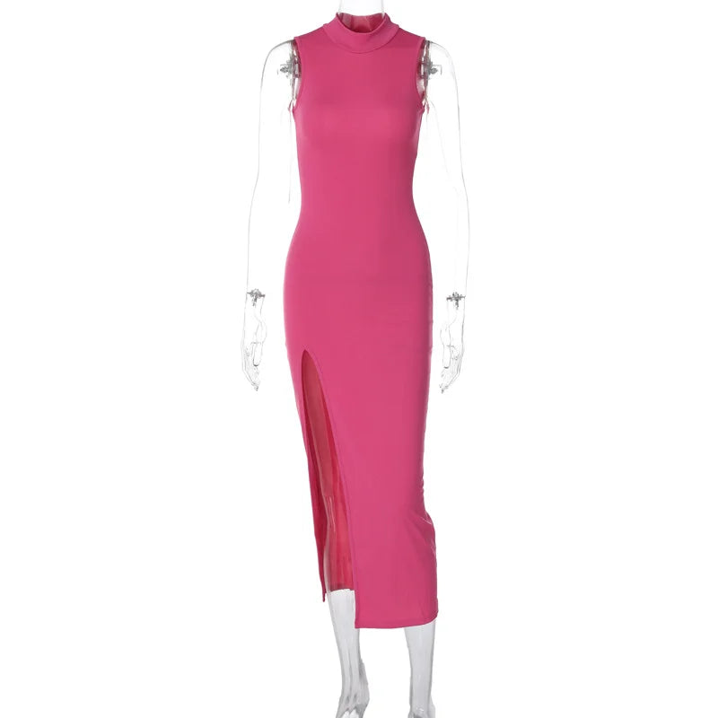 New Stylish Round Neck Sleeveless Slim Slit Midi skirt