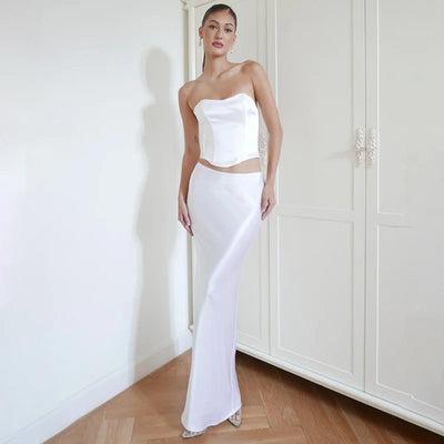 Stylish And Sexy Dress With Long Satin Skirt