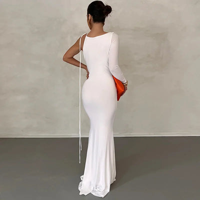 Sexy Solid Color One Shoulder Slim Temperament Dress