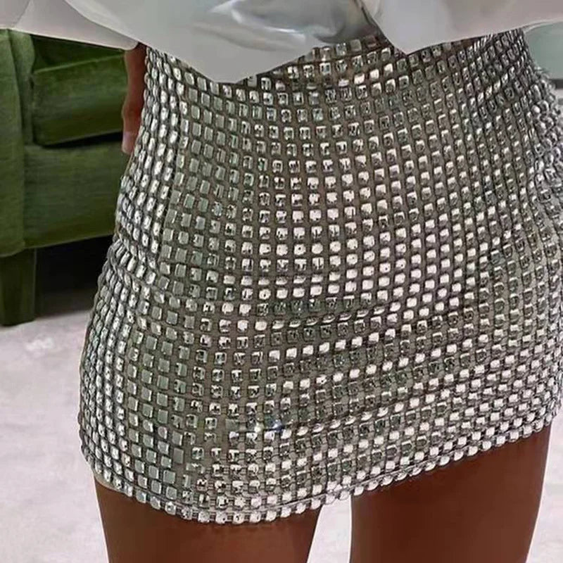 Solid Color Slim Mesh Sequins Hip Fashion Skirt Women