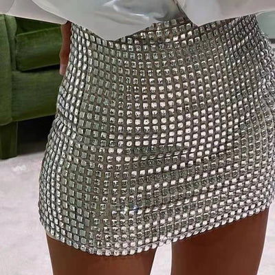 Solid Color Slim Mesh Sequins Hip Fashion Skirt Women