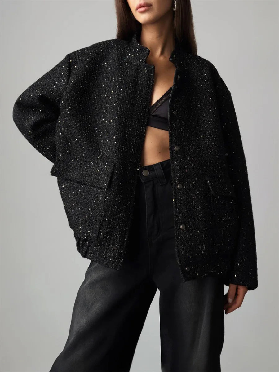 Jacket With Sequined Stand Collar