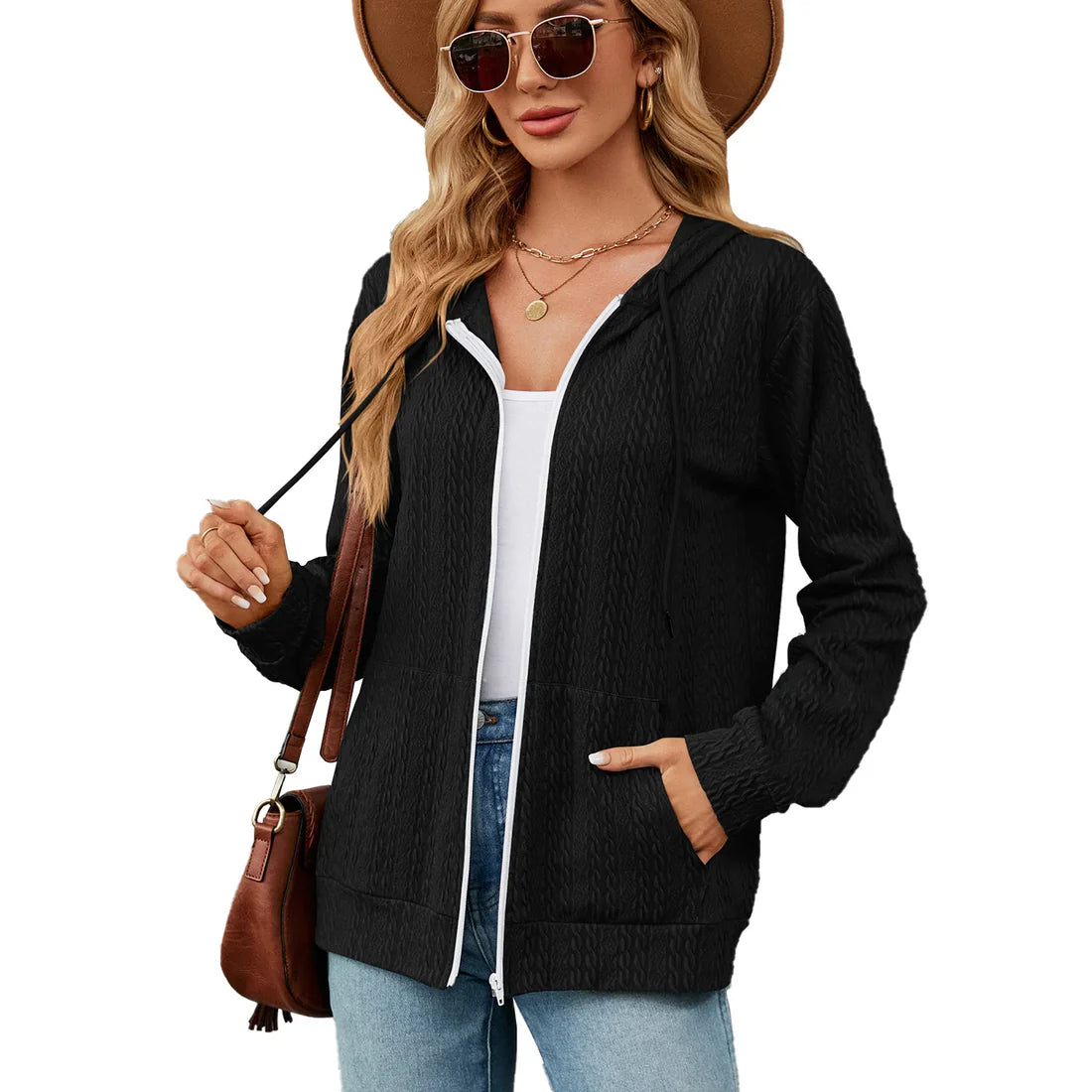 Hoodie Zipper Cardigan Pocket Hoodie Woman