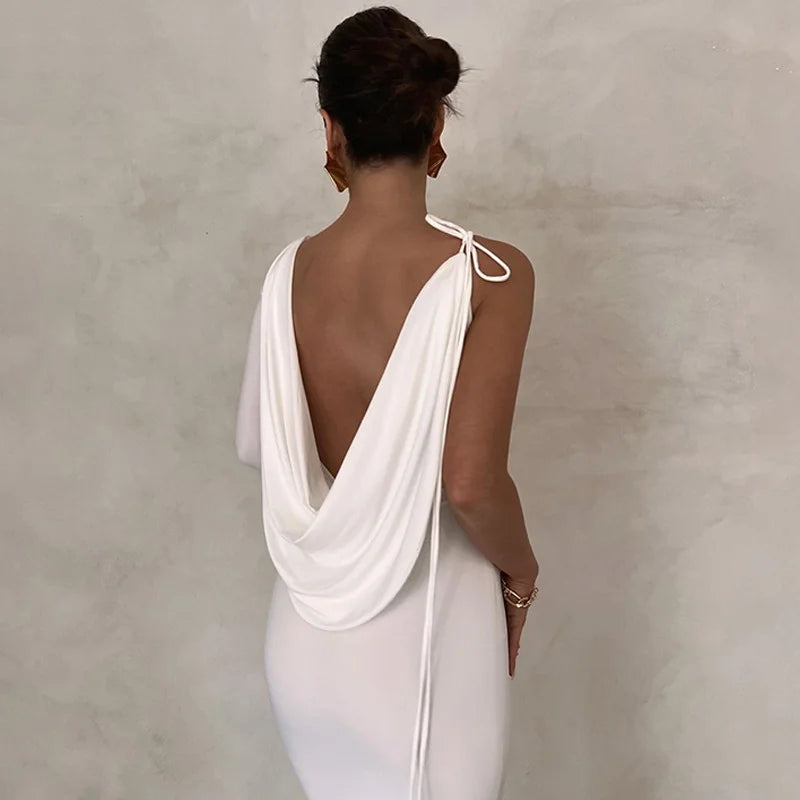 Sexy Solid Color One Shoulder Slim Temperament Dress