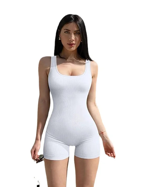 Seamless Threaded Jumpsuit Backless Cinched Waist Skinny Sports Yoga