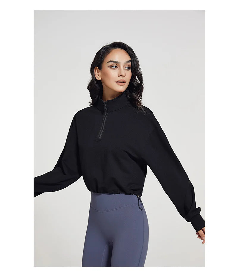 Stand Collar Fitness Sweatshirt Women’s Loose Zipper