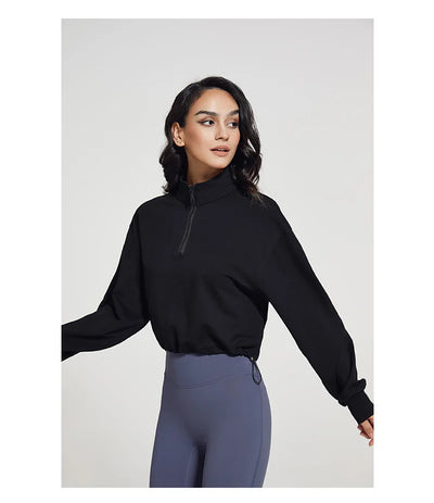 Stand Collar Fitness Sweatshirt Women’s Loose Zipper