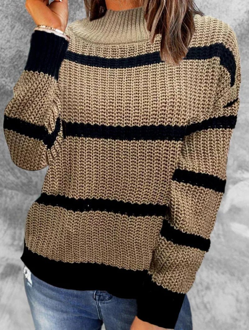 Contrast Striped Sweater Knitted Pullover