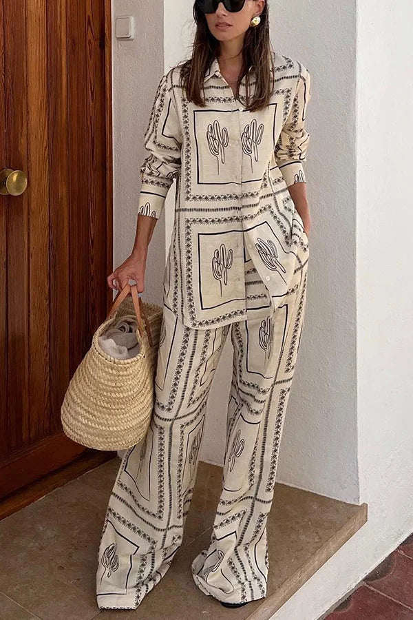 Long-Sleeved Printed Shirt And Pants Two-Piece Suit