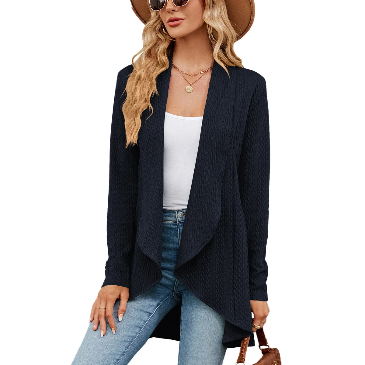 Long Sleeved Pure Color Loose Cardigan Blouse Woman Knitting Jacket