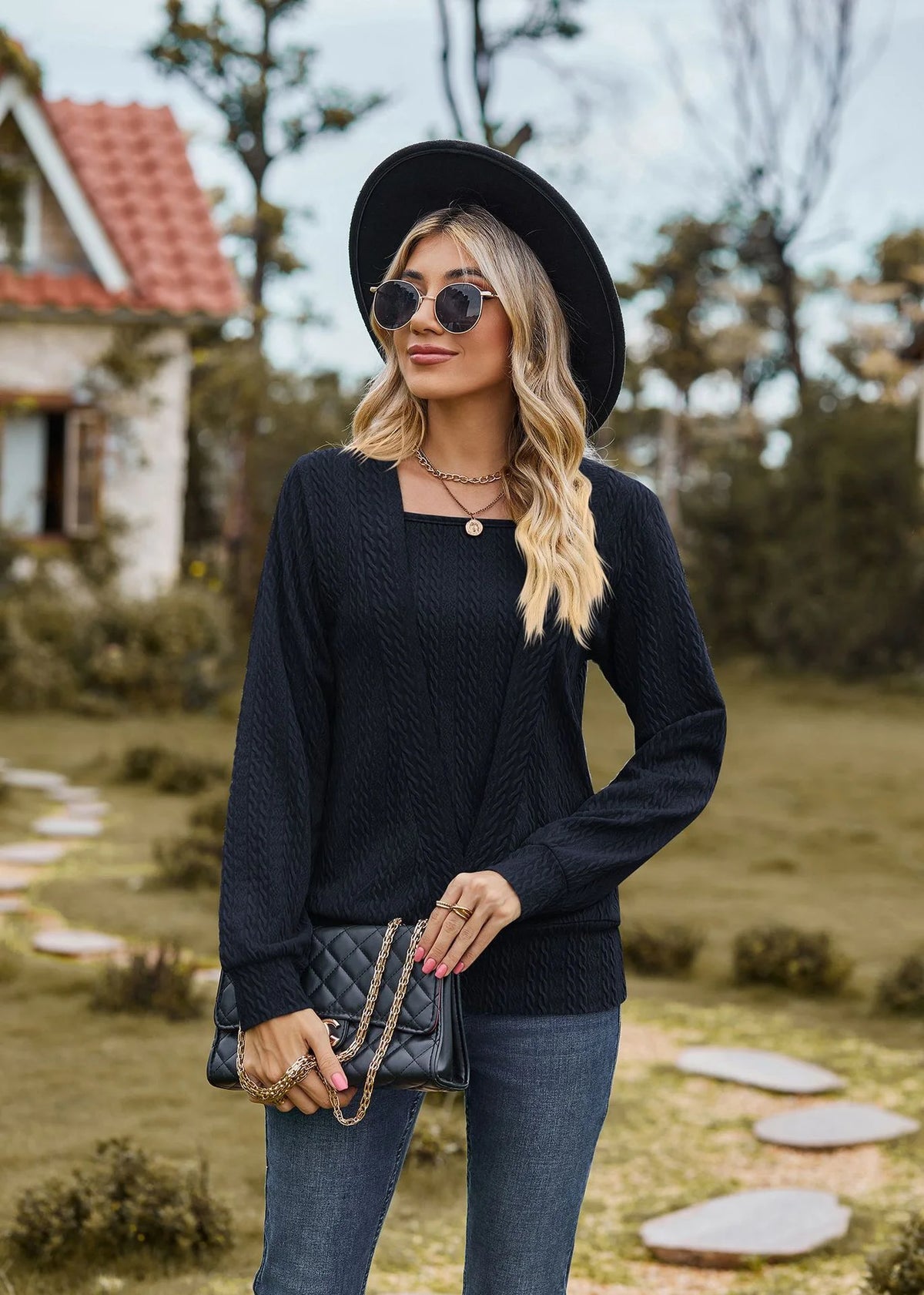 Square Neck Crossover Sweater