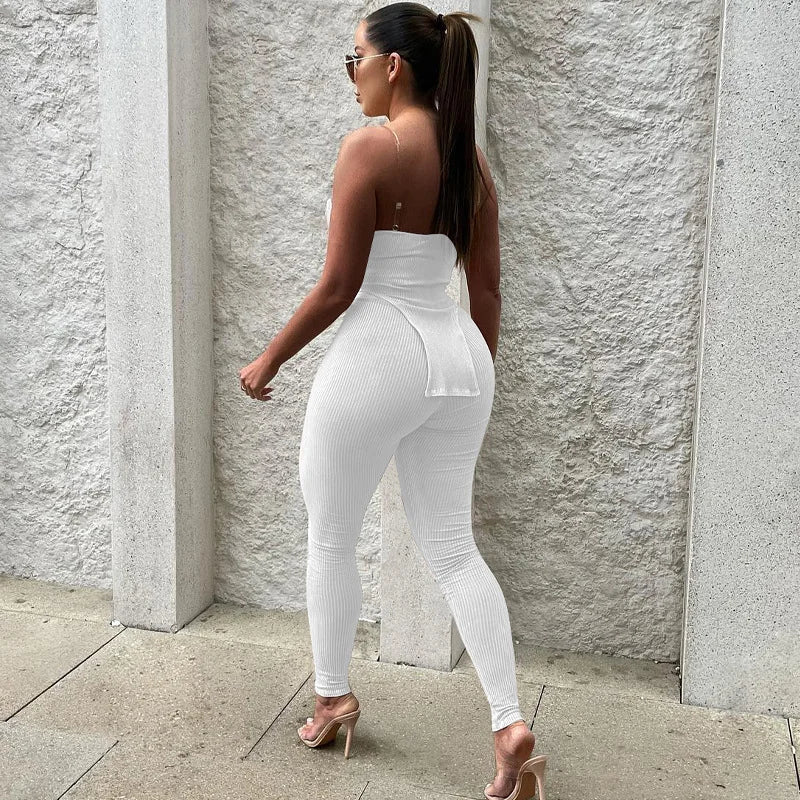 Sleeveless Top And Tight Pants Set