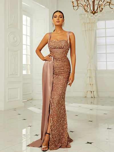 Halter Top Fishtail Evening Dress