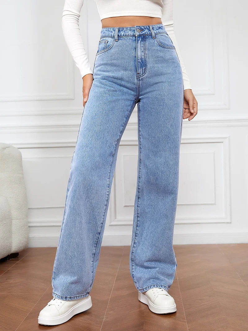 Stretch Wash Denim Fashion Straight Leg Pants Jeans Women’s Pants