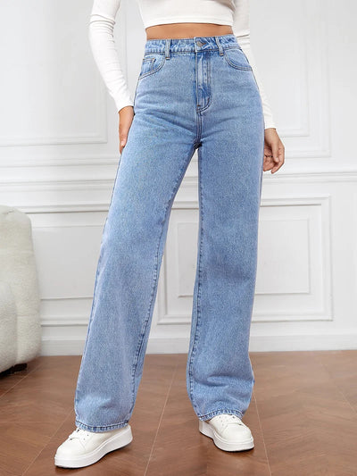 Stretch Wash Denim Fashion Straight Leg Pants Jeans Women’s Pants