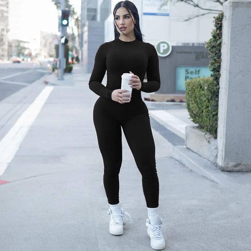 Jumpsuits Women’s Fitness Yoga Exercise Leggings Long Sleeve Crew Neck