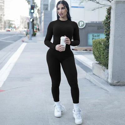 Jumpsuits Women’s Fitness Yoga Exercise Leggings Long Sleeve Crew Neck