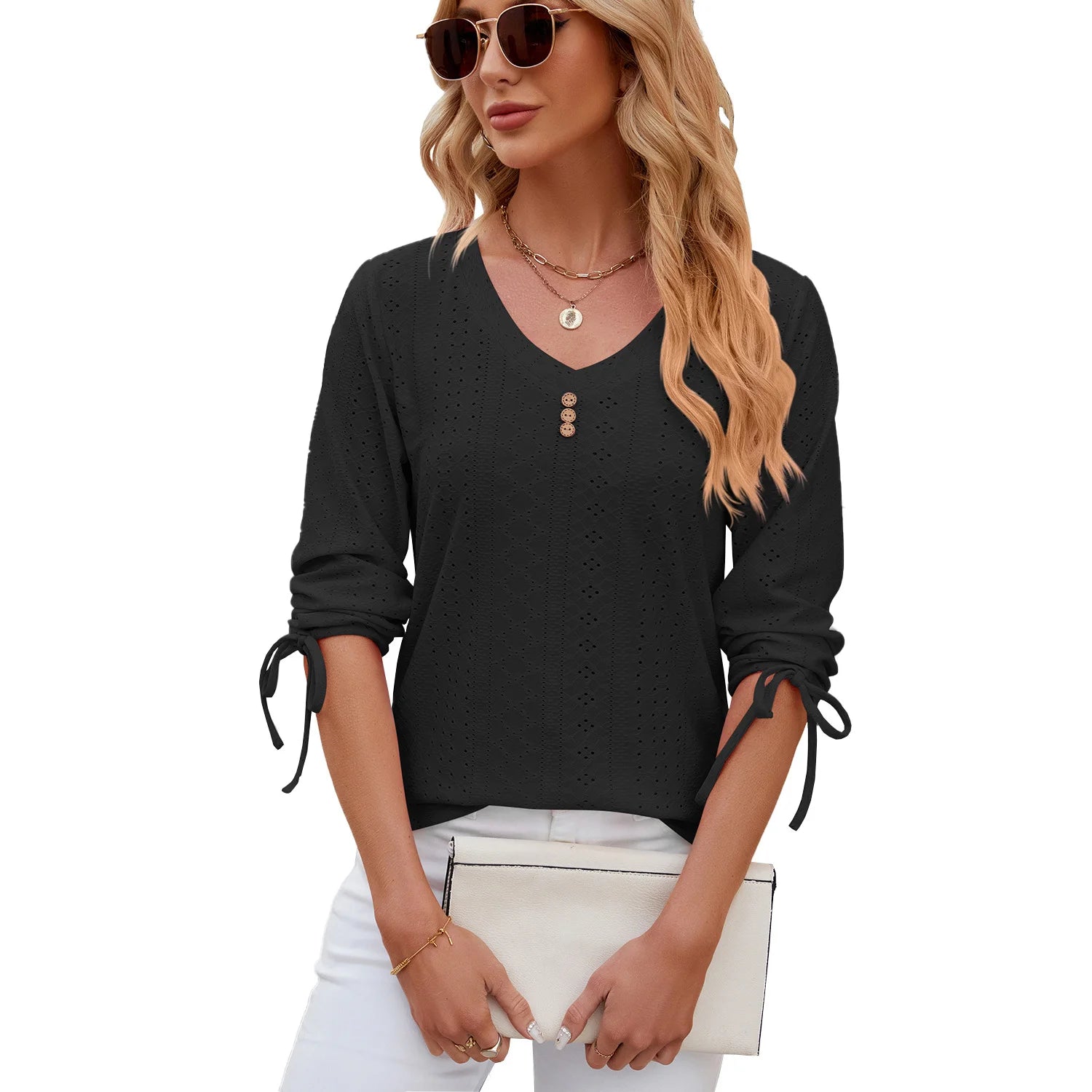 Loose Long Sleeve V Neck Blouse