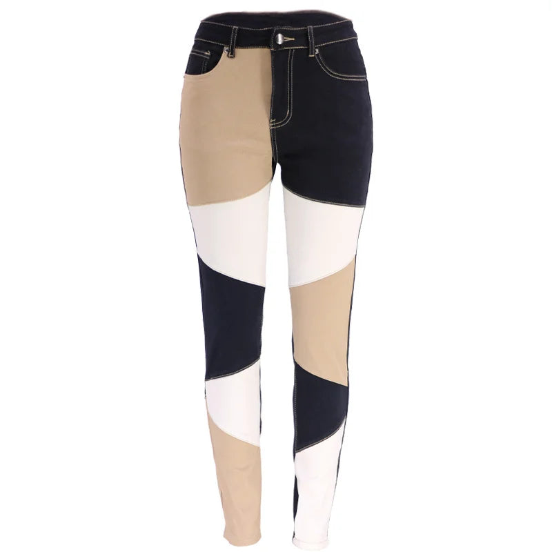 Hipster Jean Washed Stitching Two Tone Blue and Black