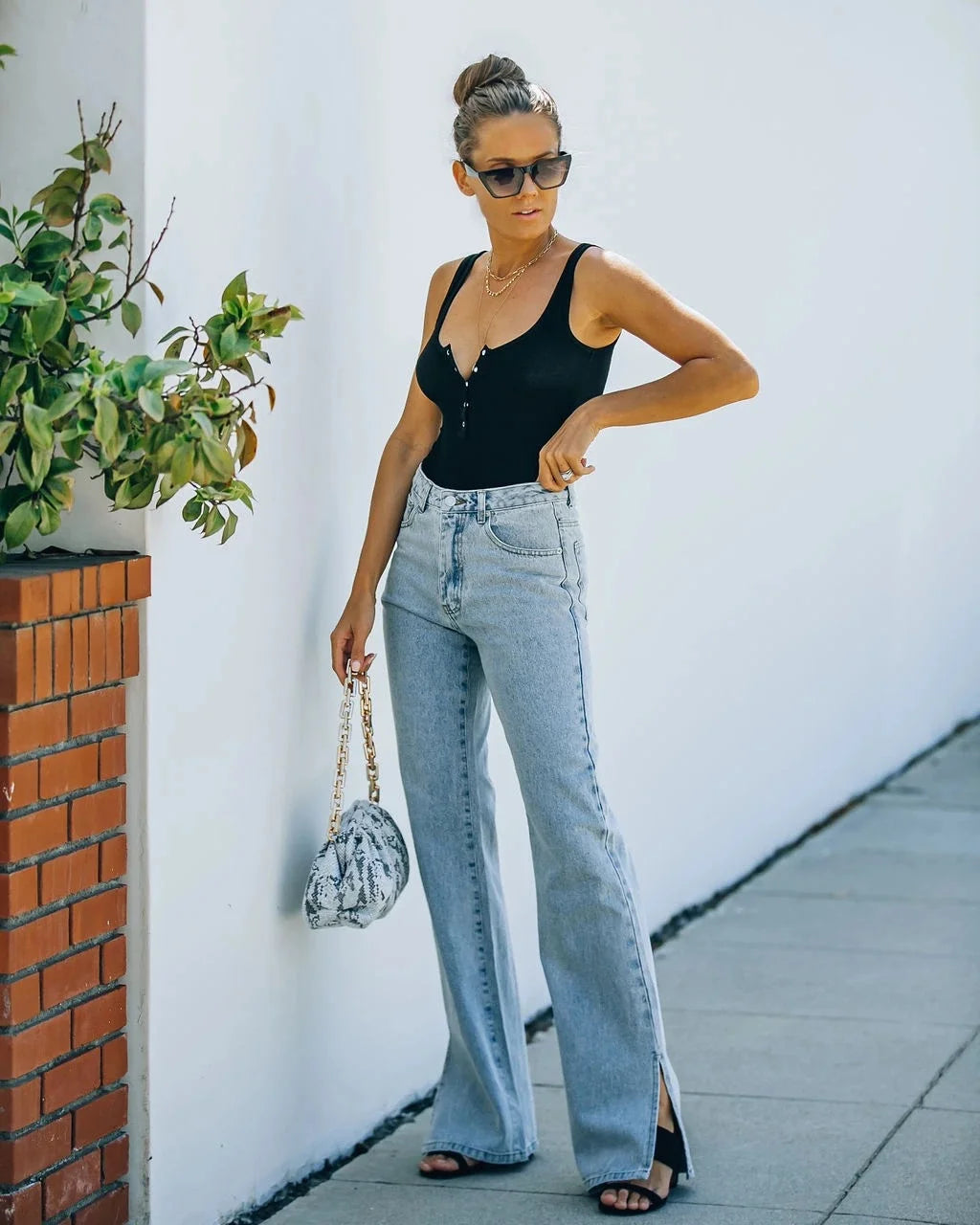 Denim Pants Casual With Wide Base