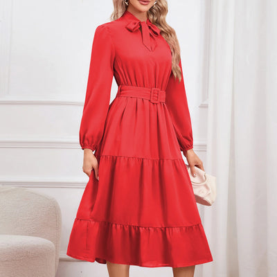 Elegant Slim Temperament Tie Collar Dress