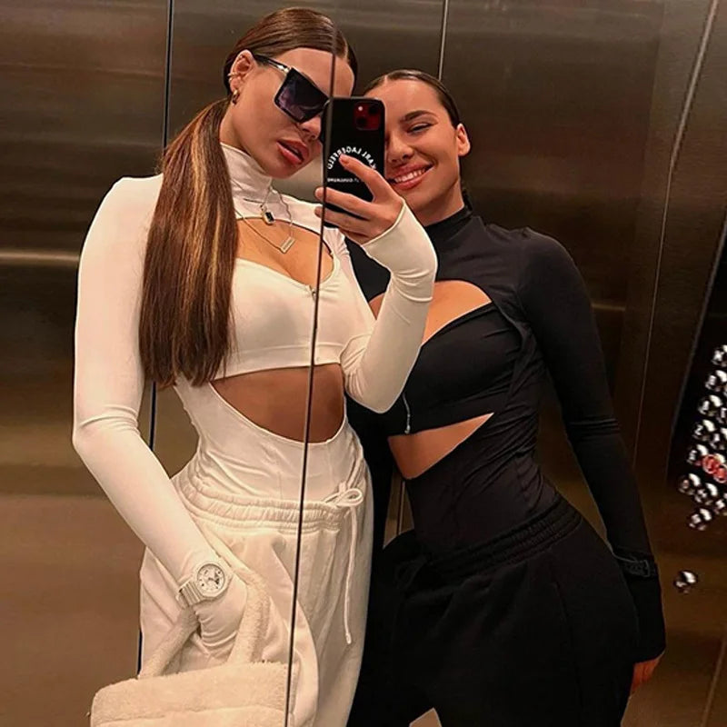 Hollow Zipper Tight Casual Jumpsuit