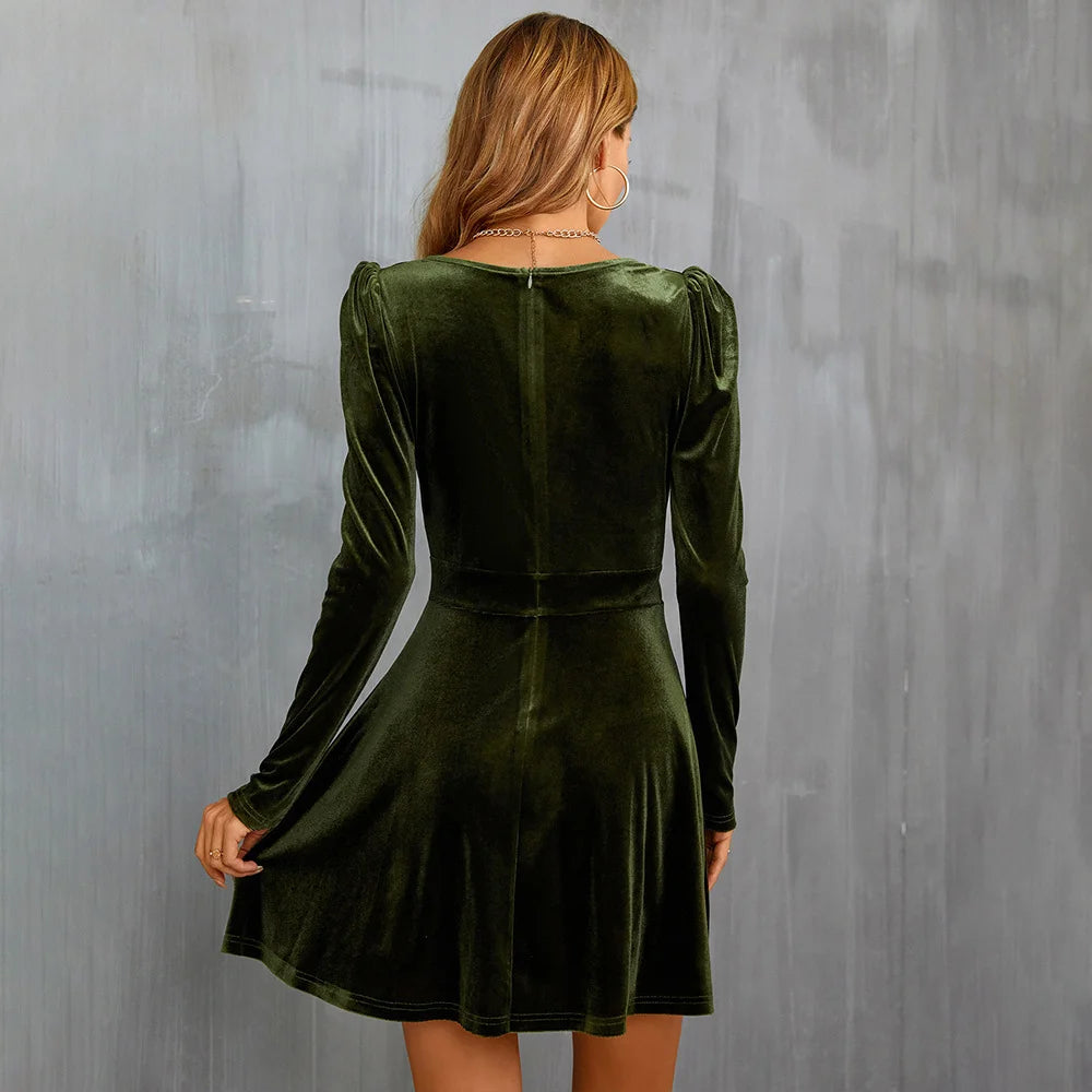 A Line Long Sleeved Velvet Dress